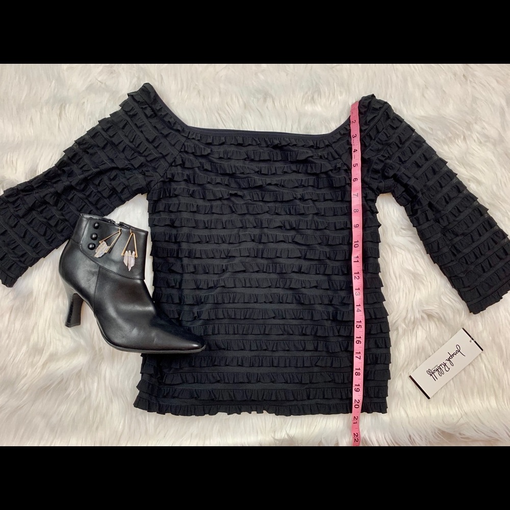 Joseph Ribkoff Ruffled 3/4 Sleeve Square-Neck Top - Picture 10 of 11